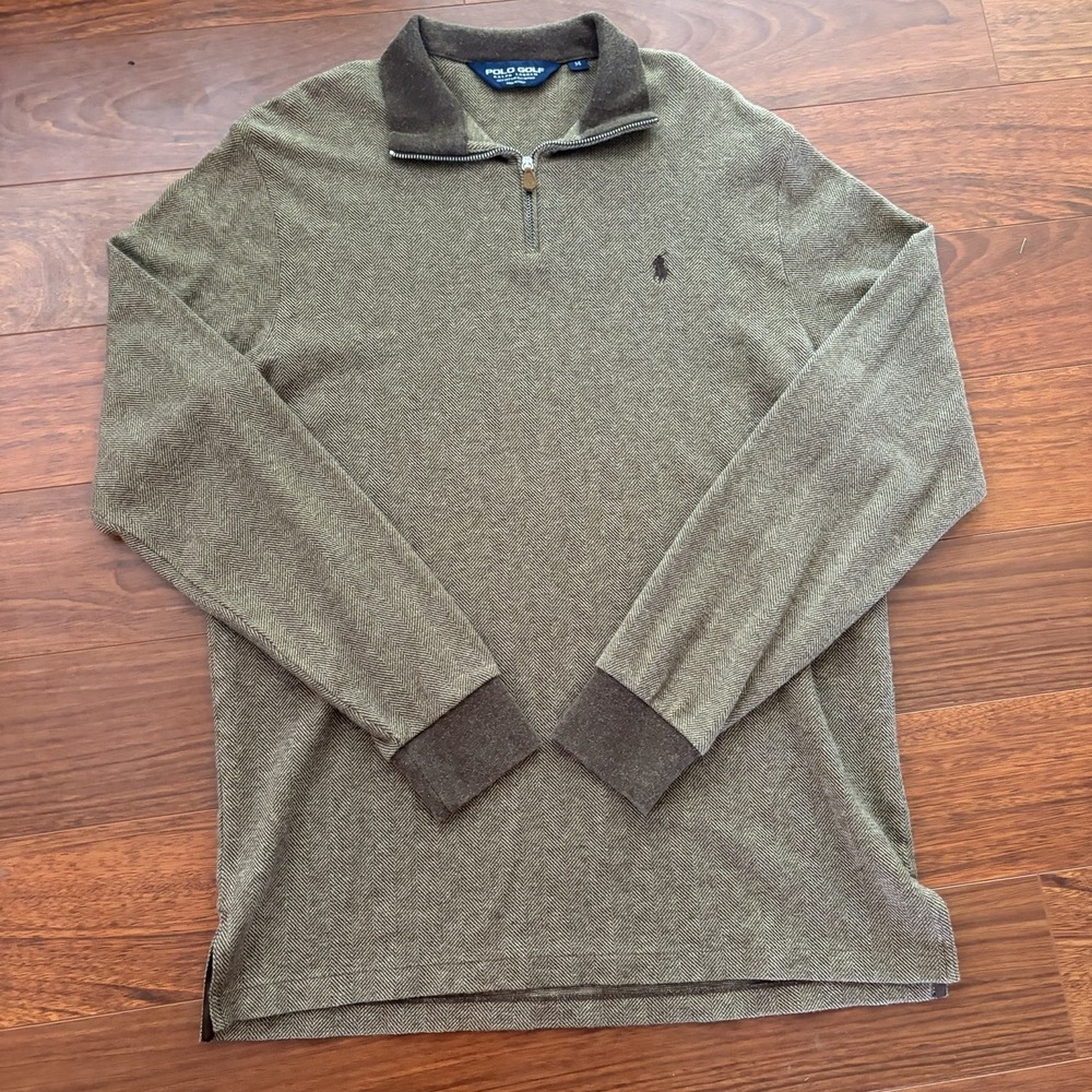Polo Golf Ralph Lauren Men's M Herringbone Quarter Zip Pullover Cotton Alpaca